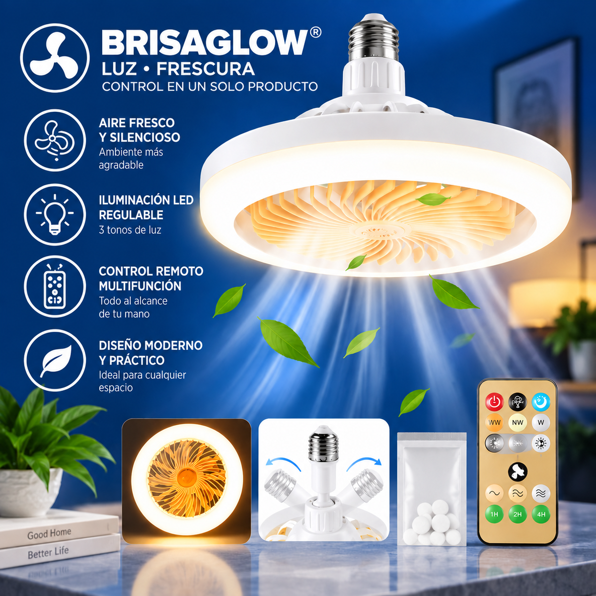 BrisaGlow® Lampara Ventilador De Techo Con Control Remoto