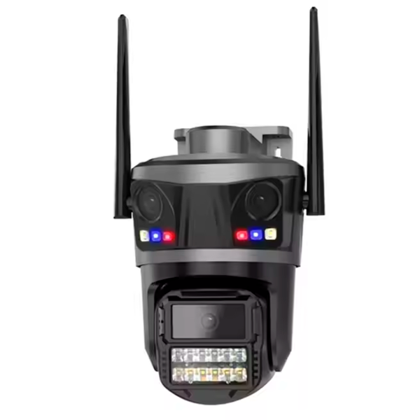 Cámara de seguridad multilente  / 3 cámaras / Micrófono / Alarma / Detección de personas / Visión nocturna / Aplicación Icsee - Gris