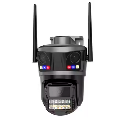Cámara de seguridad multilente  / 3 cámaras / Micrófono / Alarma / Detección de personas / Visión nocturna / Aplicación Icsee - Gris