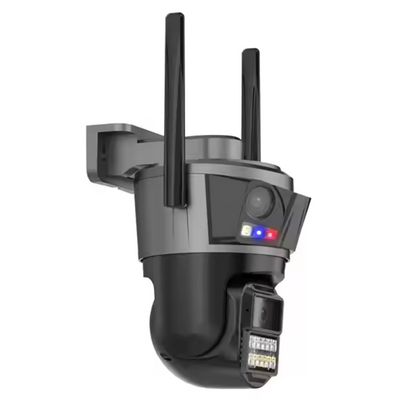 Cámara de seguridad multilente  / 3 cámaras / Micrófono / Alarma / Detección de personas / Visión nocturna / Aplicación Icsee - Gris