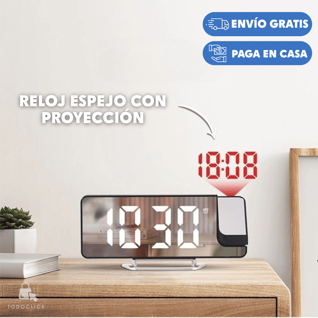 RELOJ ESPEJO CON PROYECCIÓN RETROILUMINADA SATE®
