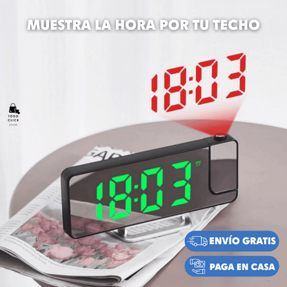 RELOJ ESPEJO CON PROYECCIÓN RETROILUMINADA ®