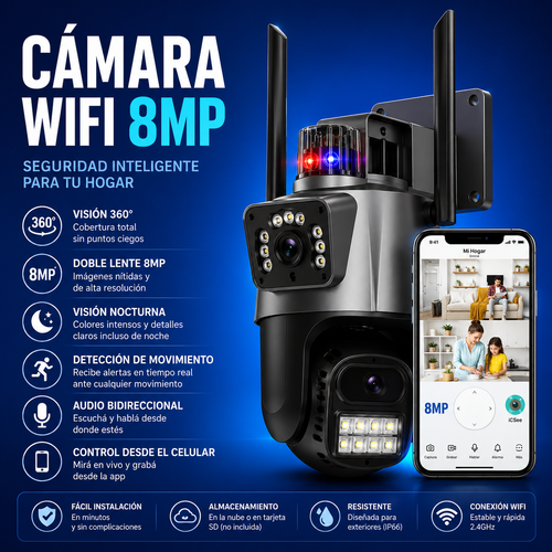Camara WiFi Inteligente 360° Doble Lente | SecureVision Pro