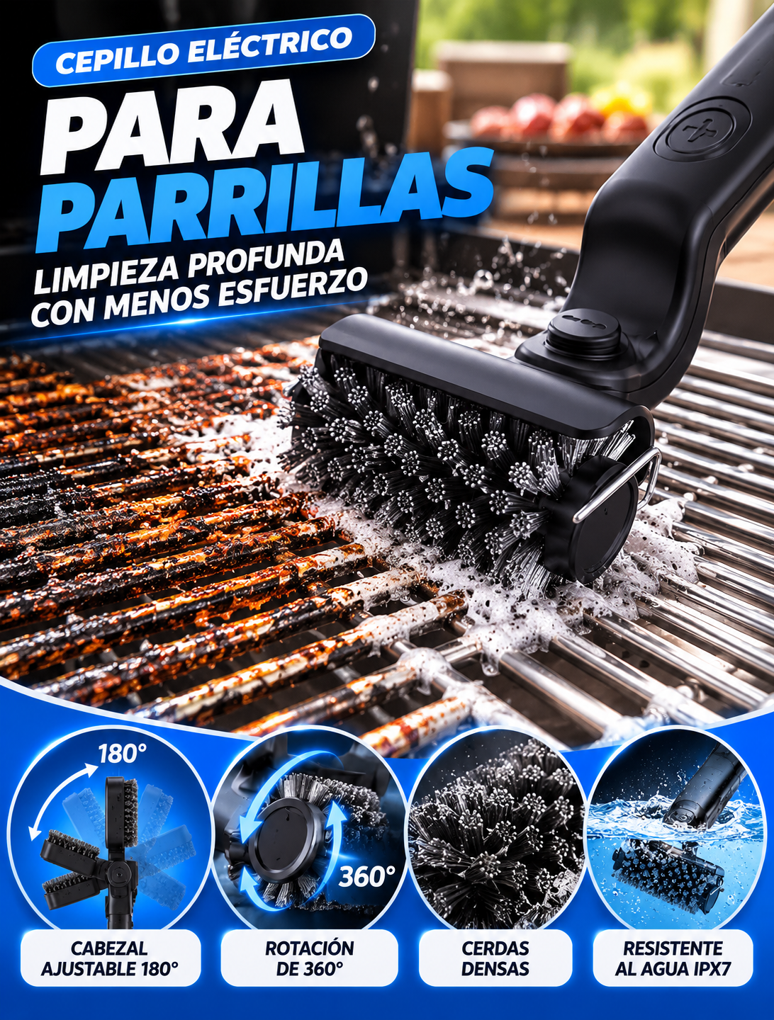 Cepillo Eléctrico Recargable para Parrillas