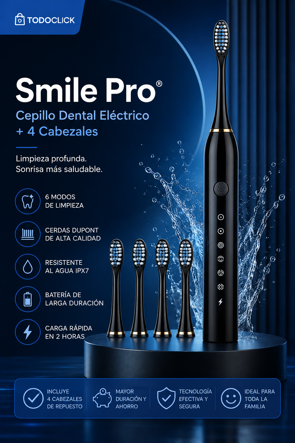 Smile Pro® | Cepillo Dental Eléctrico + 4 Cabezales
