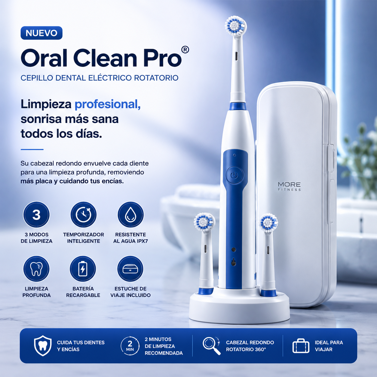 Oral Clean Pro® | Cepillo Dental Eléctrico Rotatorio + 4 cabezales
