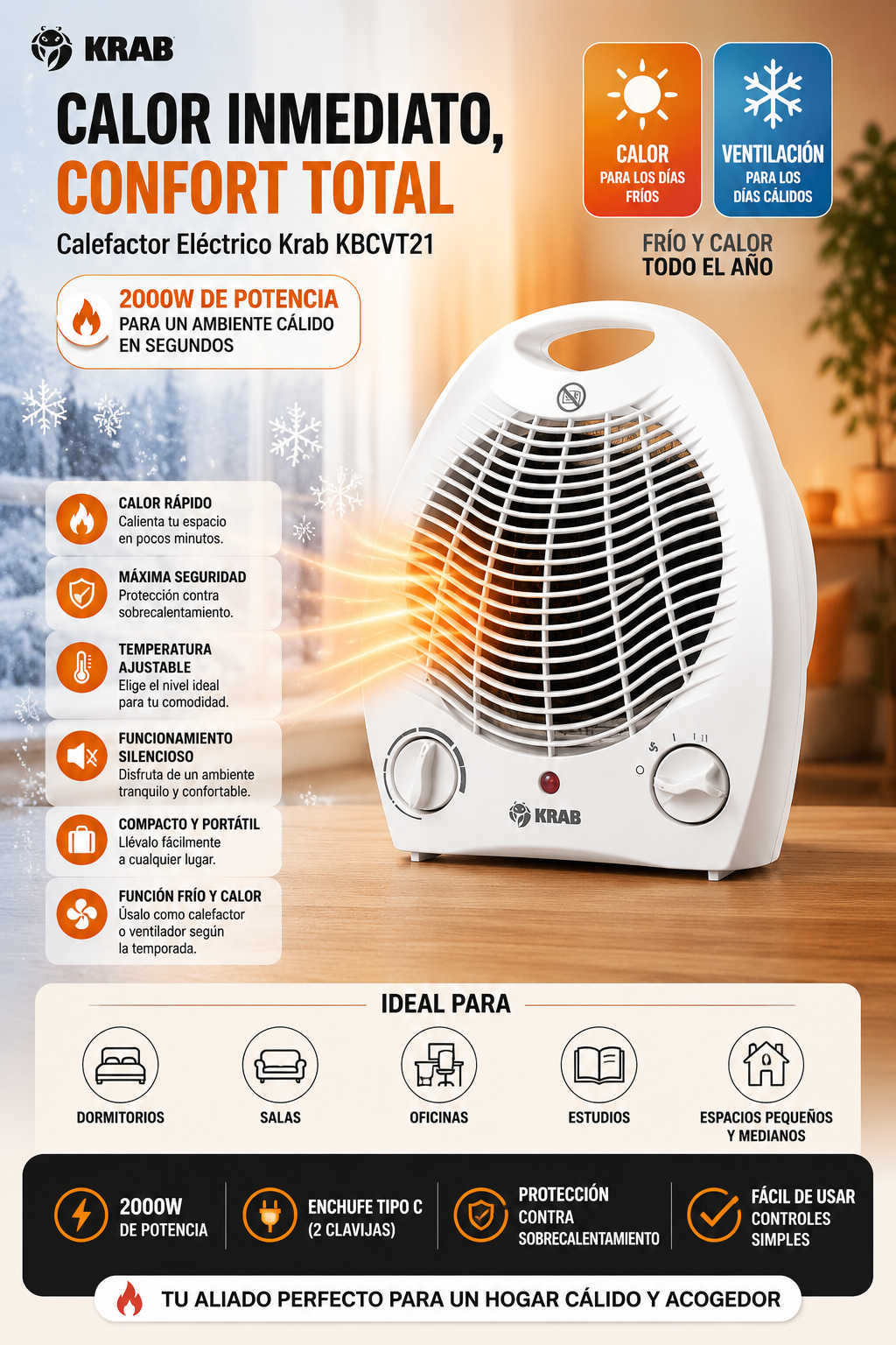 Calefactor Eléctrico Frío/Calor – Calefacción Rápida