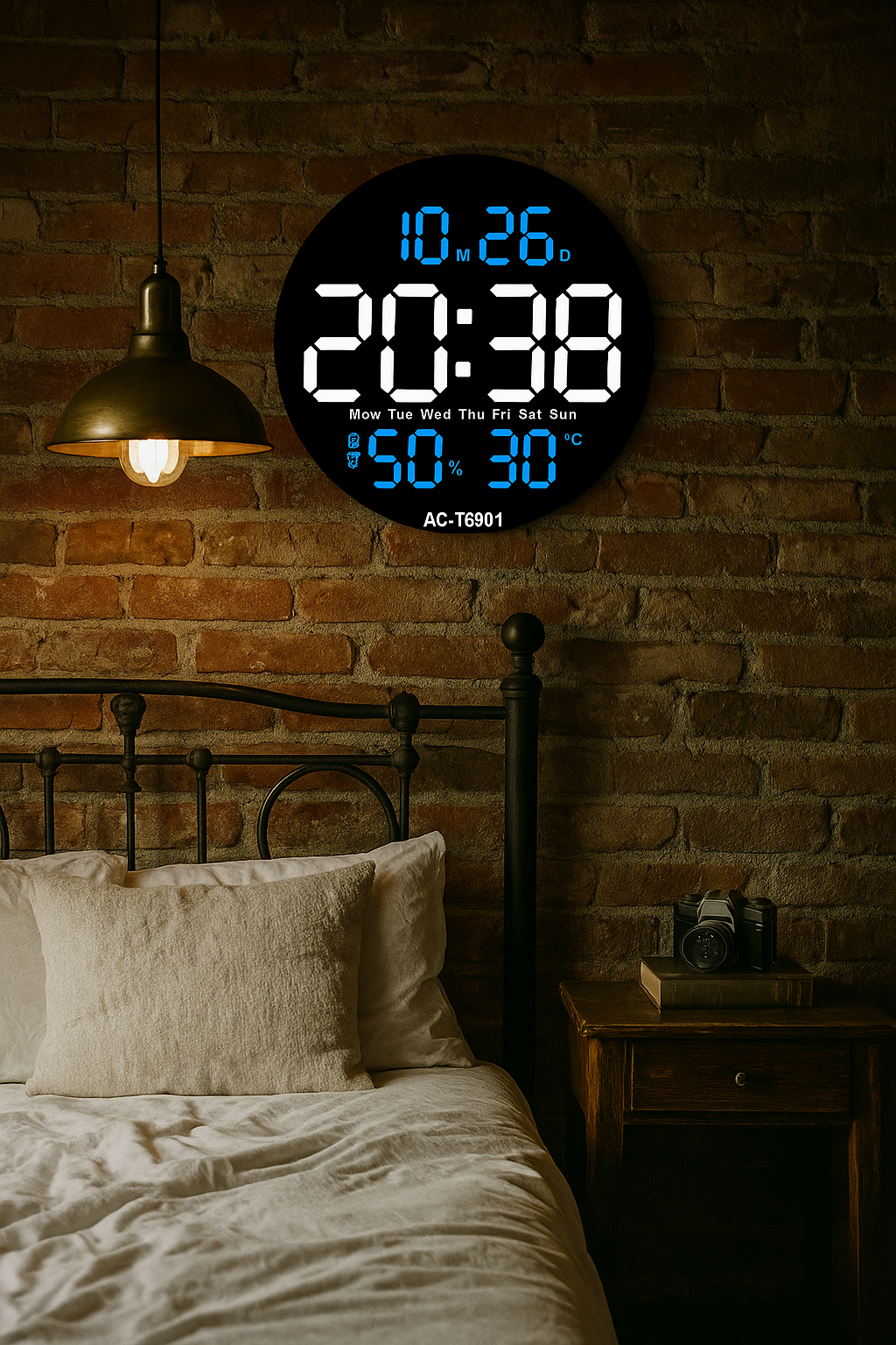 Reloj LED Azul Eléctrico – Hora, Temperatura y Humedad en un solo vistazo