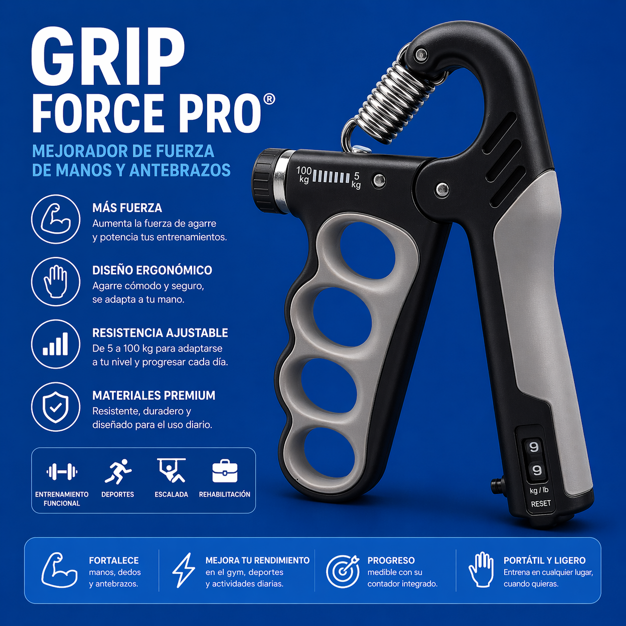 GripForce PRO® Grip mejorador de fuerza para antebrazo y manos