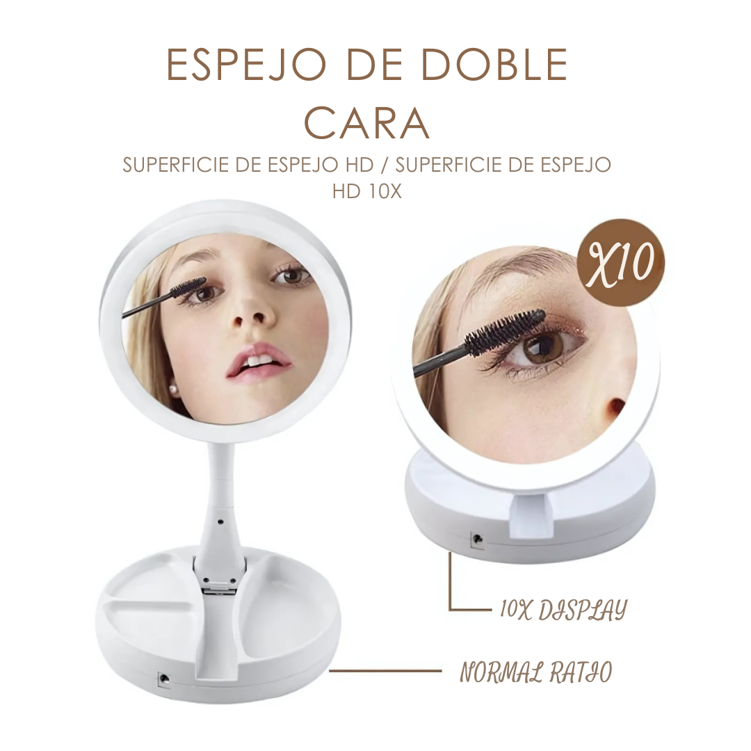 Espejo LED Glam Touch – Plegable y Recargable